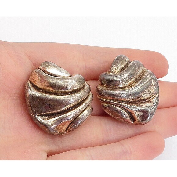 FREDERIC JEAN DUCLOS 925 Silver Vintage Fluted Non Pierce Earrings EG2601
